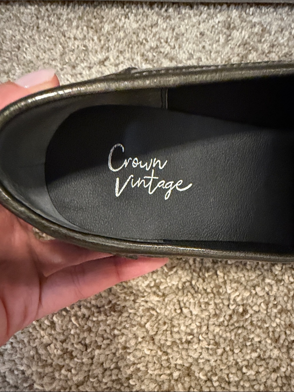 Crown Vintage Sage Metallic Olive Chunky Lug Sole Platform Penny Loafers Size 10 - Picture 7 of 9